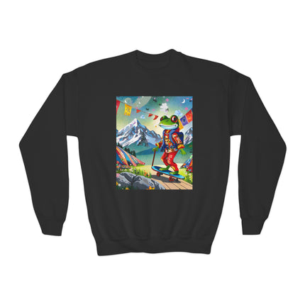 Skateboarding Frog Youth Crewneck Sweatshirt – Playful Energy & Colorful Adventure