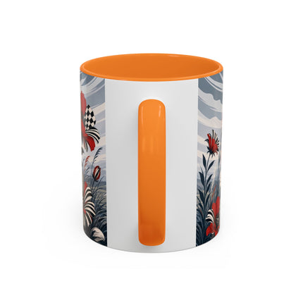 ☔🌹 The Scarlet Checkerboard Rainstorm Colorful Mug – Art Deco Floral Elegance