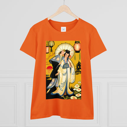 Golden Embrace: A Serene Moment of Love Women's Midweight Cotton Tee