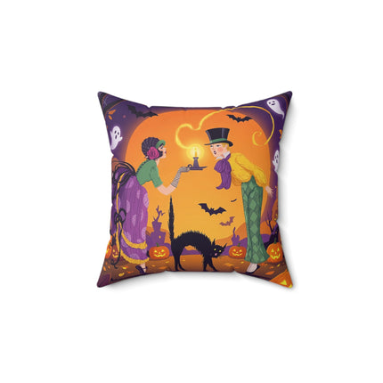 🎃🕯️ Moonlit Pumpkin Masquerade Square Pillow – Whimsical Halloween Charm