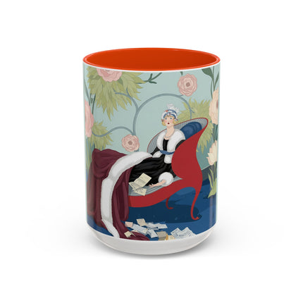The Lady Of The Scarlet Chaise Colorful Mugs – Art Deco Romantic Elegance