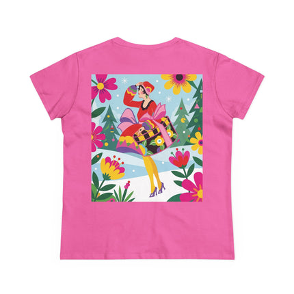 🎄🌺 Christmas In The Winter Garden Cotton Tee – Art Deco Holiday Whimsy