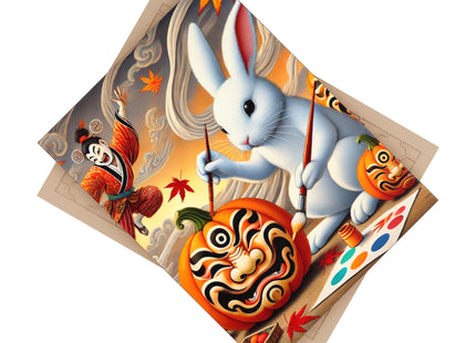 Halloween Rabbit’s Kabuki Jack-o’-Lanterns Ceramic Tile