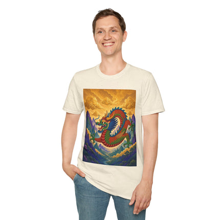 🐉🌄 The Golden Sky Dragon Softstyle T-Shirt – Mystical Mountain Fantasy