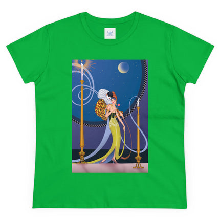 Smoke and Secrets: A Glamorous Encounter in Prohibition Era Women's Midweight Cotton Tee