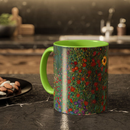 Farm Garden with Sunflowers by Gustav Klimt Colorful Mugs (11oz, 15oz)