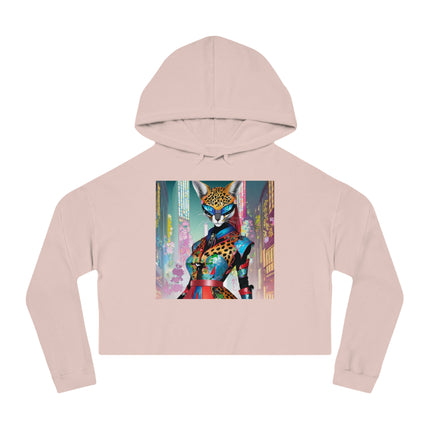 Cyber Cat Glamour Cropped Hooded Sweatshirt