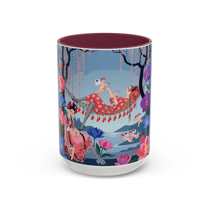 The Ladies Of The Enchanted Hammock Colorful Mugs – Art Deco Whimsical Garden Elegance