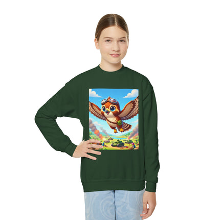 Red-Tailed Hawk in Battle Youth Crewneck Sweatshirt – Flight, Focus & Fearless Energy