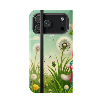 🌾🌼 Geisha Kitten and the Dandelion Wish Flip Case – Gentle Wishes & Quiet Wonder
