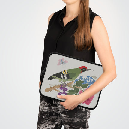 🐦🌹 Woodpecker & Rose Laptop Sleeve – Charming Beauty & Refined Simplicity