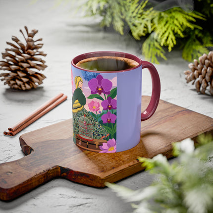 The Lady And The Crimson Birdcage Colorful Mugs – Art Deco Tropical Garden Elegance