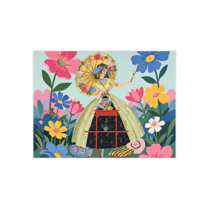 🌸🪞 The Floral Parasol Reflection Ceramic Tile – Art Deco Garden Fantasy