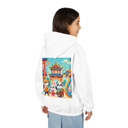 Lantern Street Dragon Parade Youth Hooded Sweatshirt – Festive Lights & Storybook Magic