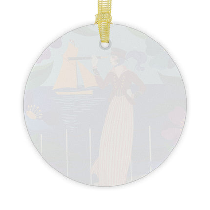 ⛵🌺 The Lady Of The Golden Horizon Glass Ornament – Art Deco Coastal Elegance