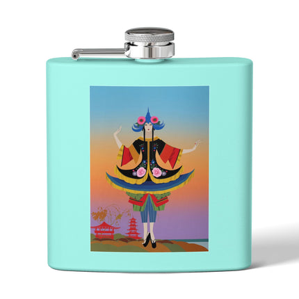 Kabuki Dancer at Twilight Flask – Elegant Performance & Vibrant Fantasy