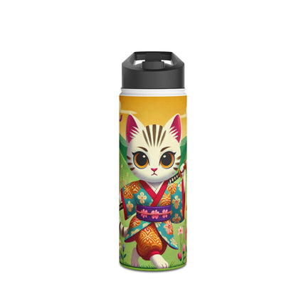 Samurai Kitten Stainless Steel Water Bottle, Standard Lid