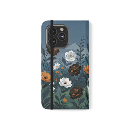 🌹💧 The Midnight Garden Keeper Flip Case – Art Deco Floral Fantasy