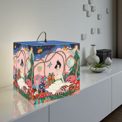 🎀🎄 Christmas Morning In The Rose Parlor Light Cube Lamp – Art Deco Holiday Fantasy