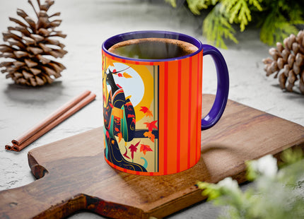 Black Cat in Kimono Colorful Mugs, 11oz