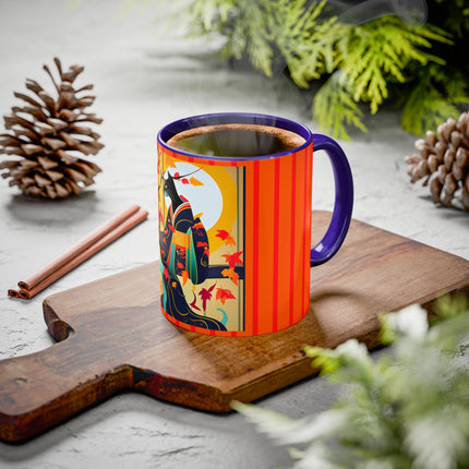 Black Cat in Kimono Colorful Mugs, 11oz