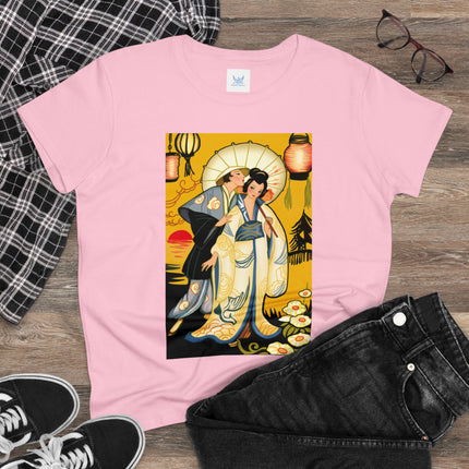 Golden Embrace: A Serene Moment of Love Women's Midweight Cotton Tee