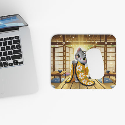 Playful Kitten in the Tea Room Mouse Pad – Curious Charm & Cozy Whimsy
