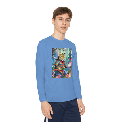 Cyberpunk Leopard Youth Long Sleeve Competitor Tee – Neon Magic & Futuristic Adventure