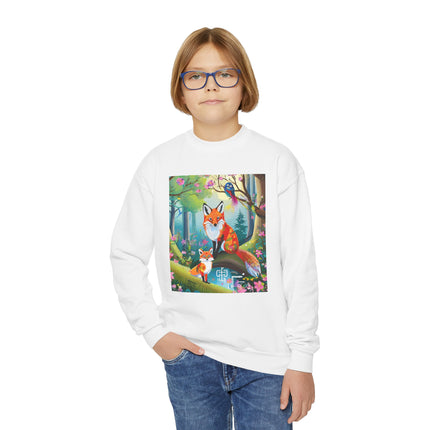 Mischievous Fox Youth Crewneck Sweatshirt – Playful Forest Fun