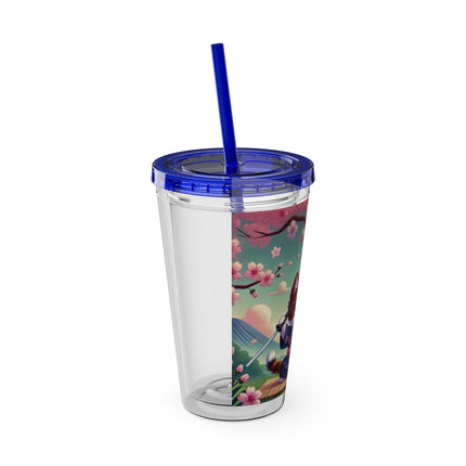 Samurai Kitten Sunsplash Tumbler with Straw, 16oz