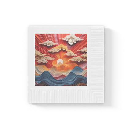 Vibrant Sunrise Sky White Coined Napkins