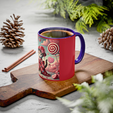 Whimsical Geisha Kitten in a Valentine Garden Colorful Mugs (11oz, 15oz)