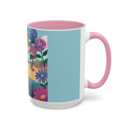 The Lady Of The Coral Parasol Colorful Mugs – Art Deco Coastal Elegance