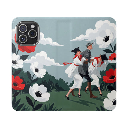 🌺🎩 The Ladies Of The Scarlet Garden Flip Case – Art Deco Floral Adventure