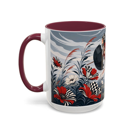 ☔🌹 The Scarlet Checkerboard Rainstorm Colorful Mug – Art Deco Floral Elegance