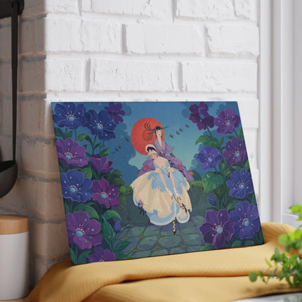 💜🌸 The Lady Of The Violet Garden Glass Cutting Board – Art Deco Floral Elegance