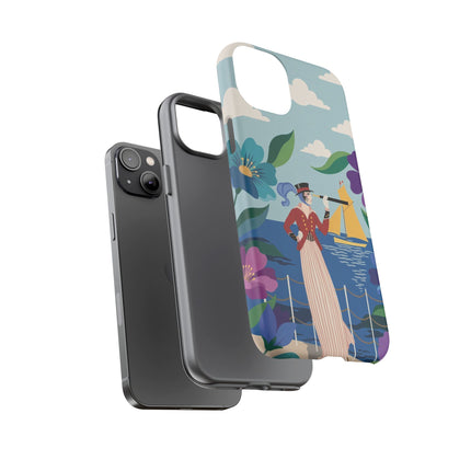 🌊🔭 The Lady Of The Seaside Lookout Phone Case – Art Deco Nautical Adventure