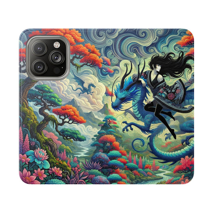 Mystic Guardian of the Sky Flip Case – Warrior Fairy & Turquoise Dragon