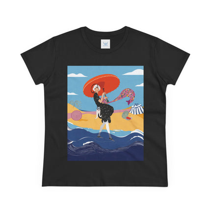 Beachside Promenade Women's Midweight Cotton Tee – Summer Glamour & Coastal Joy