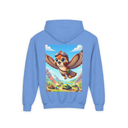 Red-Tailed Hawk in Battle Youth Hooded Sweatshirt – Flight, Courage & High-Flying Adventure