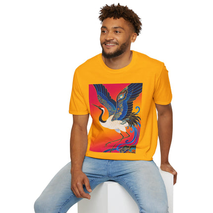 🪽🌅 The Celestial Crane Softstyle T-Shirt – Art Deco Wings Of Elegance