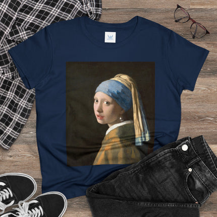 Girl with a Pearl Earring by Johannes Vermeer Women's Midweight Cotton Tee
