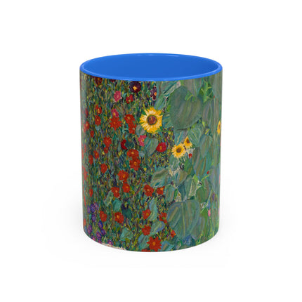 Farm Garden with Sunflowers by Gustav Klimt Colorful Mugs (11oz, 15oz)