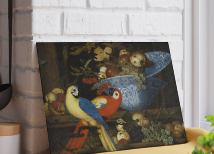 Fruit Still Life With Two Parrots by Balthasar van der Ast Glass Cutting Board