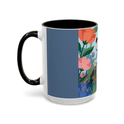 The Lady And The Mysterious Bird Colorful Mugs – Art Deco Botanical Mystery