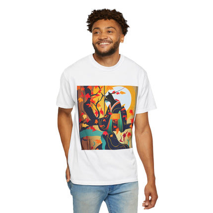 Black Cat in Kimono Unisex Garment-Dyed T-shirt