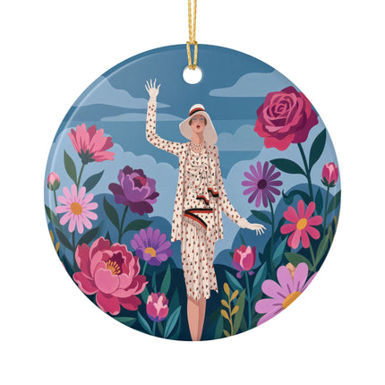 🌺👒 The Grand Flower Promenade Ceramic Ornament – Art Deco Fashion Illustration
