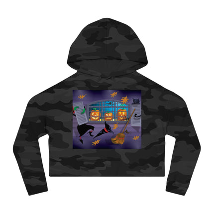 Whimsical Halloween Mischief Women’s Cropped Hooded Sweatshirt