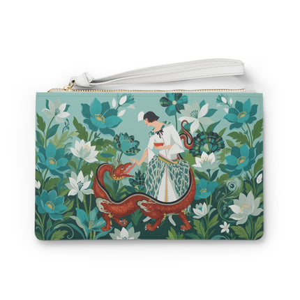 🐉🌿 The Dragon Keeper Clutch Bag – Art Deco Floral Fantasy