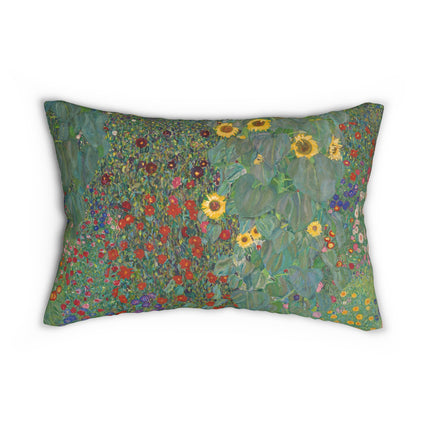 Farm Garden with Sunflowers by Gustav Klimt Spun Polyester Lumbar Pillow